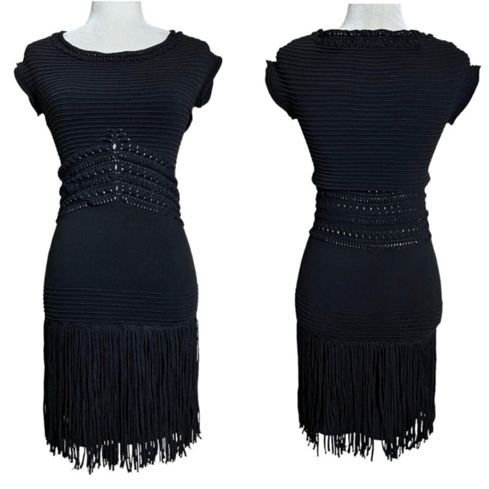 Flapper Costume Leon Max Limited Edition Fringe Knit Dress Size Medium Black